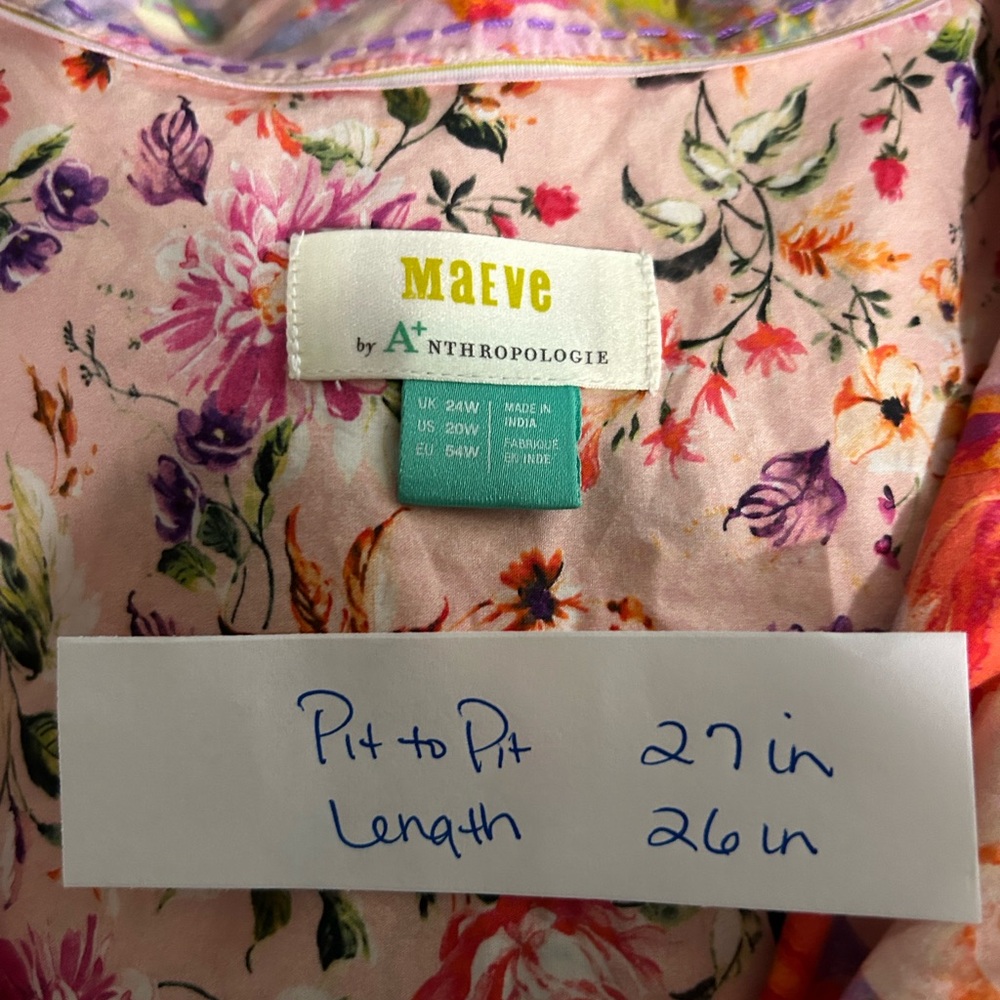 Maeve by Anthropologie Blue Striped and Pink Floral Mixed-Print Blouse - Picture 6 of 8